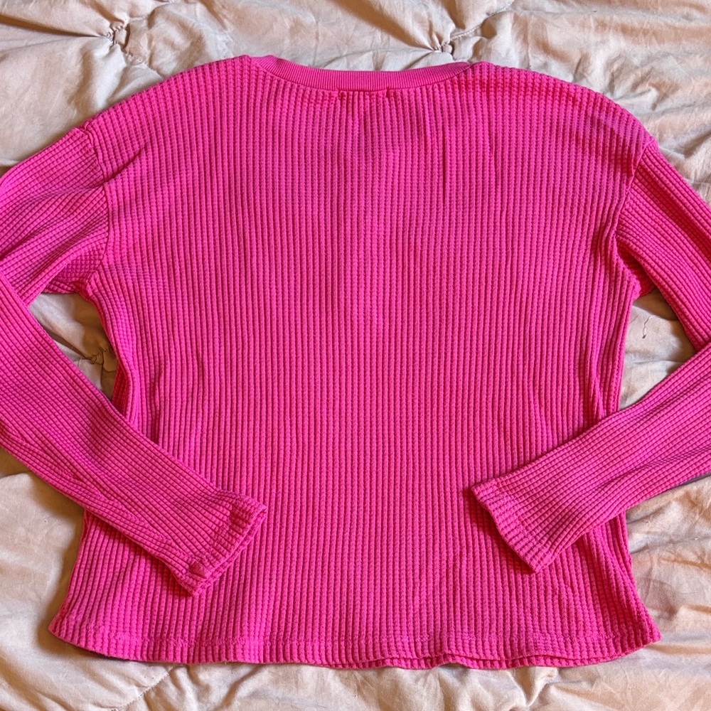 Sundry Waffle knit Long Sleeve Top - Bright Pink - Picture 4 of 5